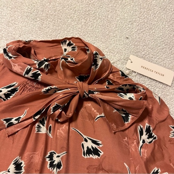 Rebecca Taylor Ikat Paintbrush Silk Ruffle Dress Pink Black Floral Cutout - Picture 11 of 16